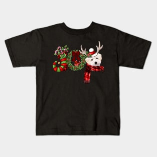 Christmas Joy Dwarf Stocking Reindeer White Maltipoo Kids T-Shirt